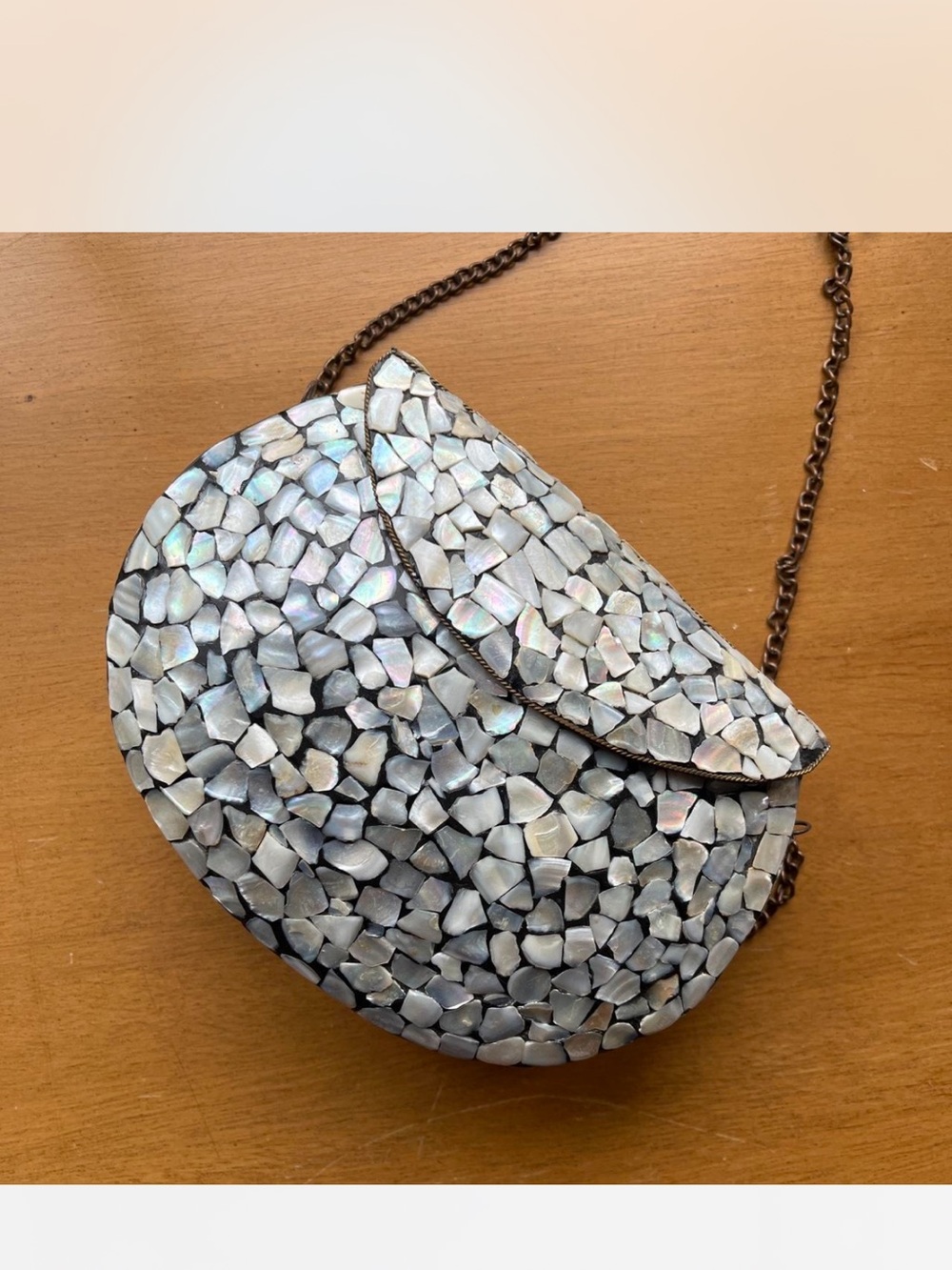 Handmade iridescent mother-of-pearl purse